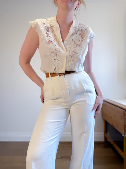 Vintage 70s Silk Lace Blouse (Size M/L)