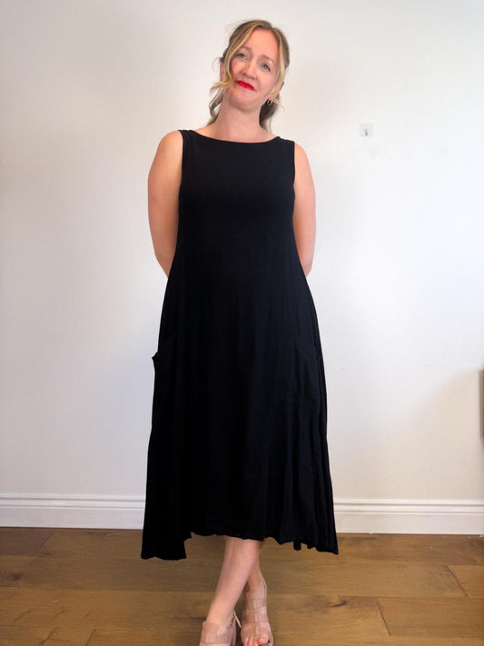 Kaliyana Canadian Slow Fashion Linen Midi Dress in Black (Size S-L)
