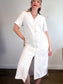 Halston Linen Shirt Dress in White with Distressed Hem (Size L/XL)