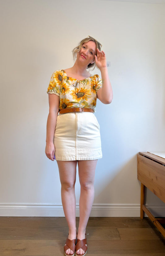 Cream Sunflower Puff Sleeve Top (Size S/M)