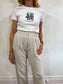 Carolina Herrera Designer White T-Shirt with Floral Logo (Size XS-S)