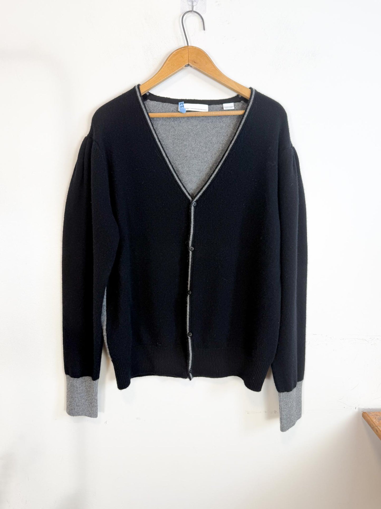 Random Identities Designer Wool & Cashmere Bicolour Cardigan in Black/Grey (Size L)