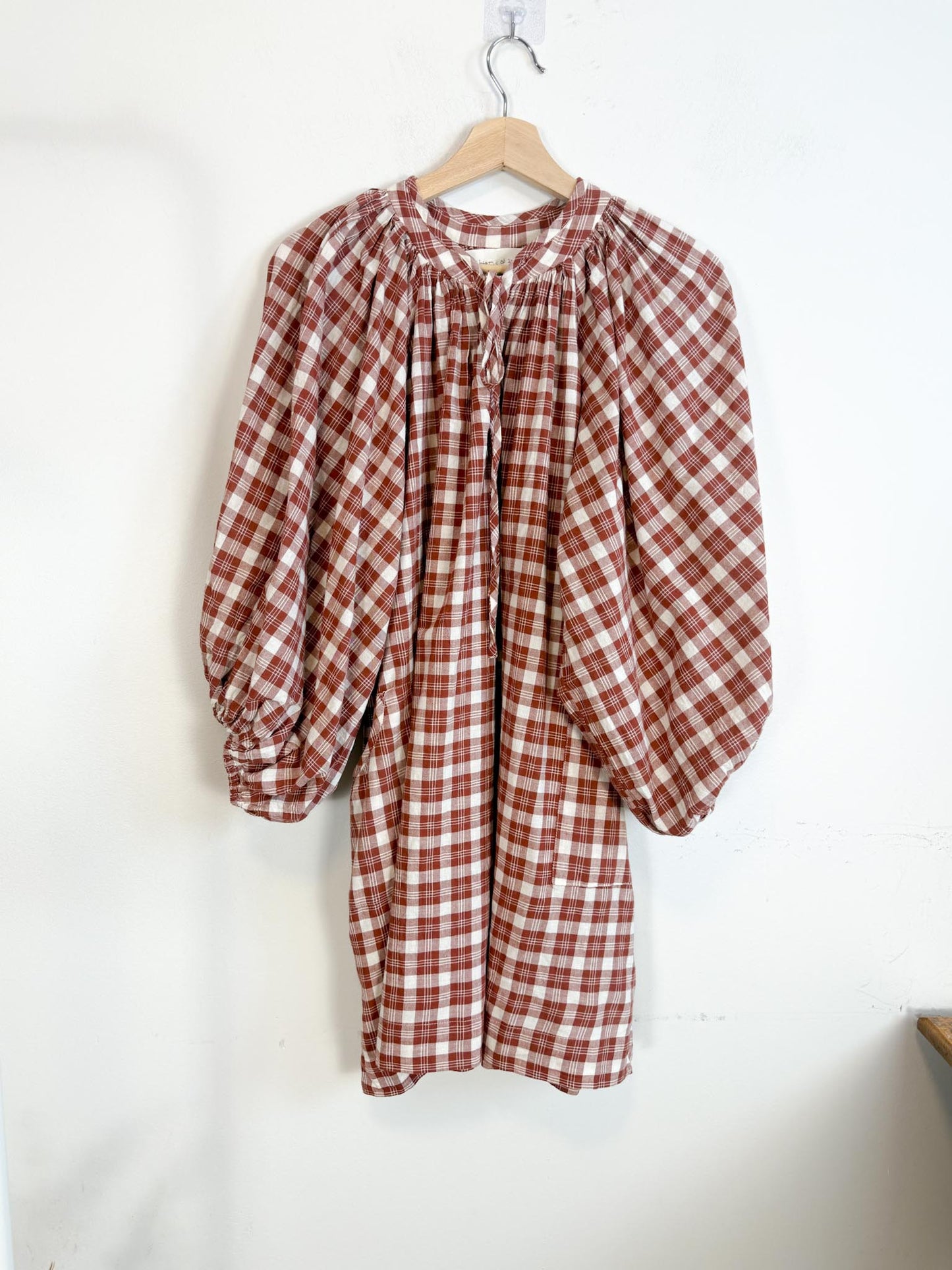 Daughters of India Sustainable "Poet Mini Dress in Red Clay" (Size M/L)