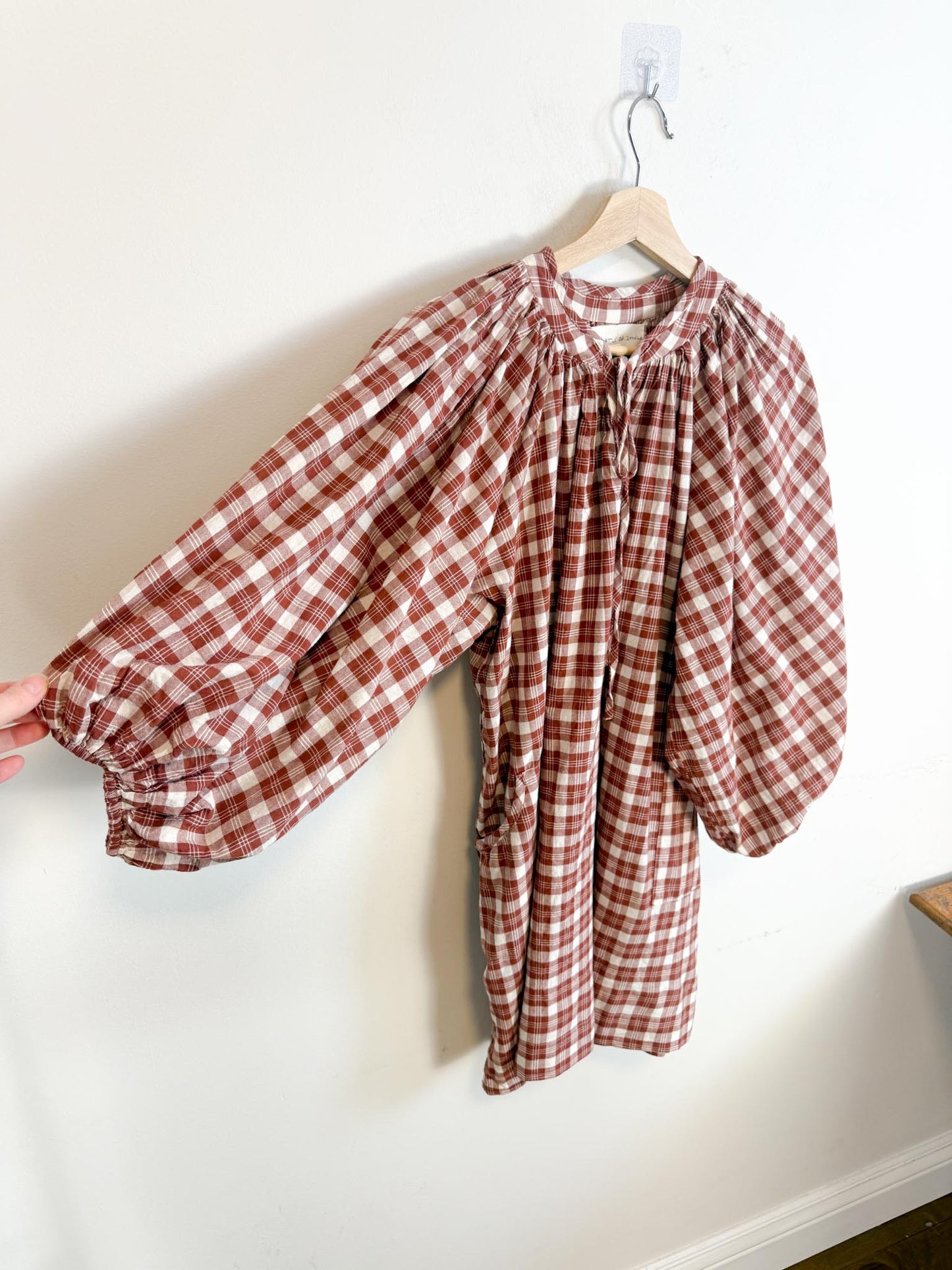 Daughters of India Sustainable "Poet Mini Dress in Red Clay" (Size M/L)