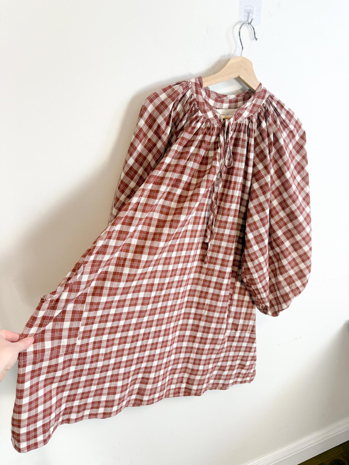 Daughters of India Sustainable "Poet Mini Dress in Red Clay" (Size M/L)