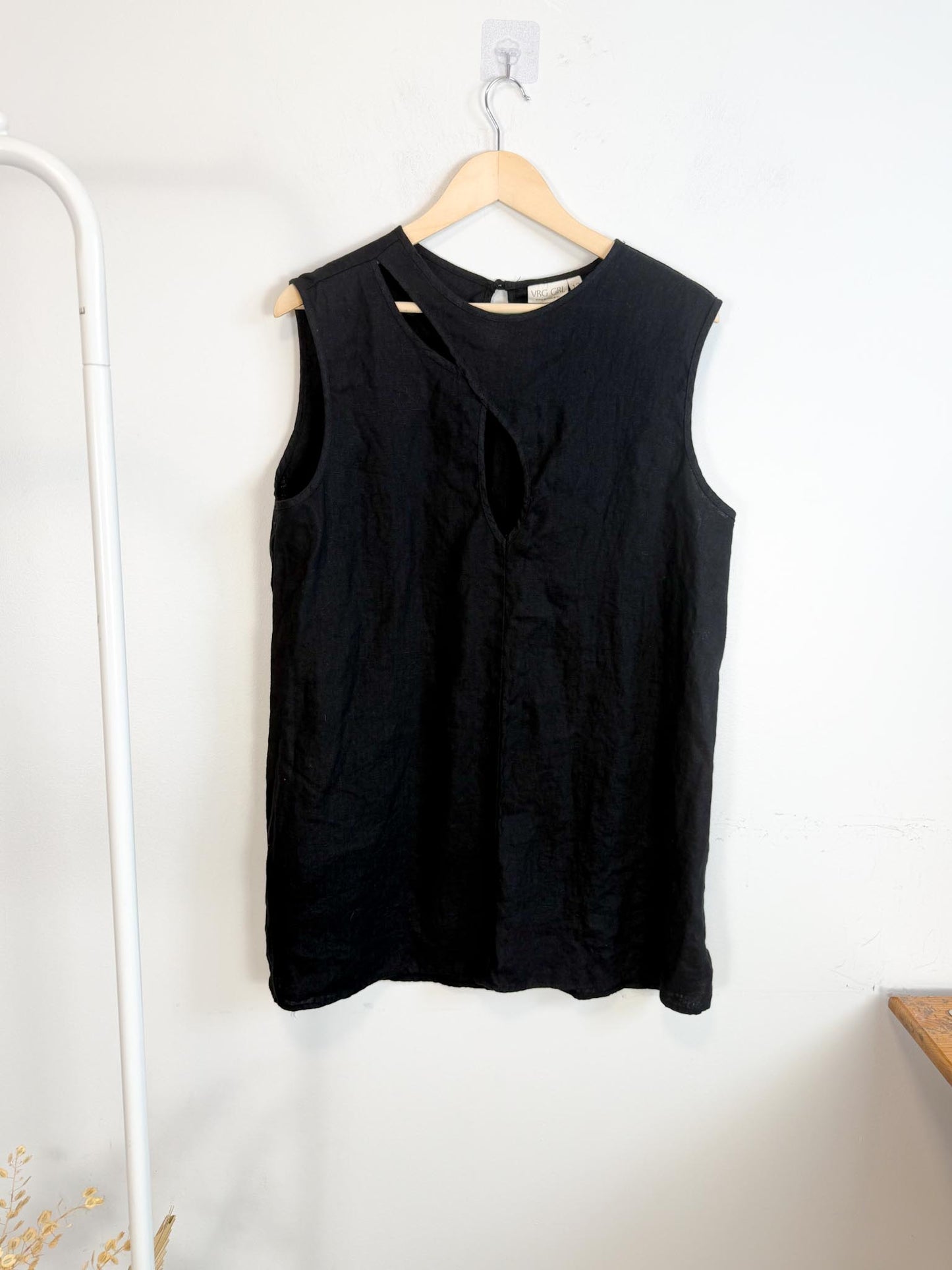 VRG GRL "Yuri Linen Mini Dress / Tunic Top in Black" (Size L)