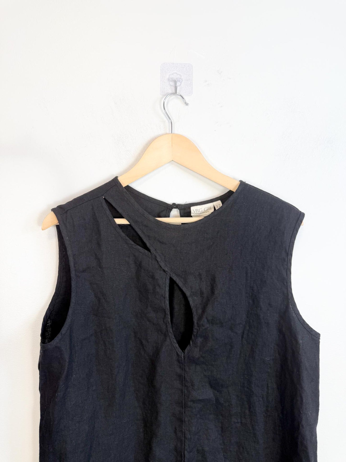 VRG GRL "Yuri Linen Mini Dress / Tunic Top in Black" (Size L)