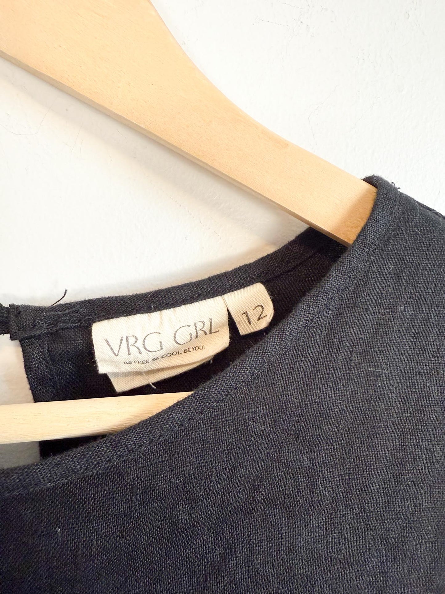 VRG GRL "Yuri Linen Mini Dress / Tunic Top in Black" (Size L)