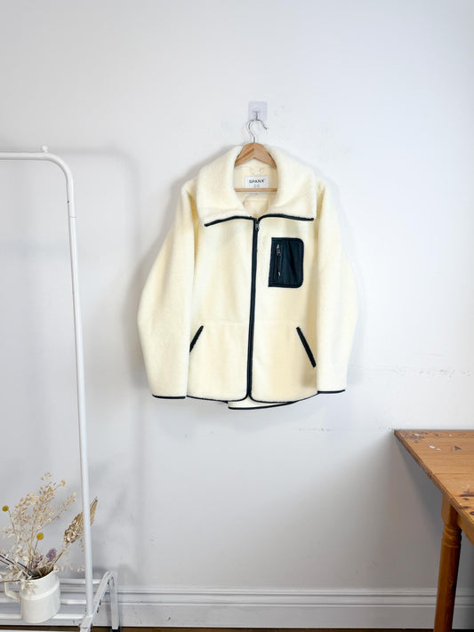 SPANX Fleece Jacket in Cream/Black (Size XL)