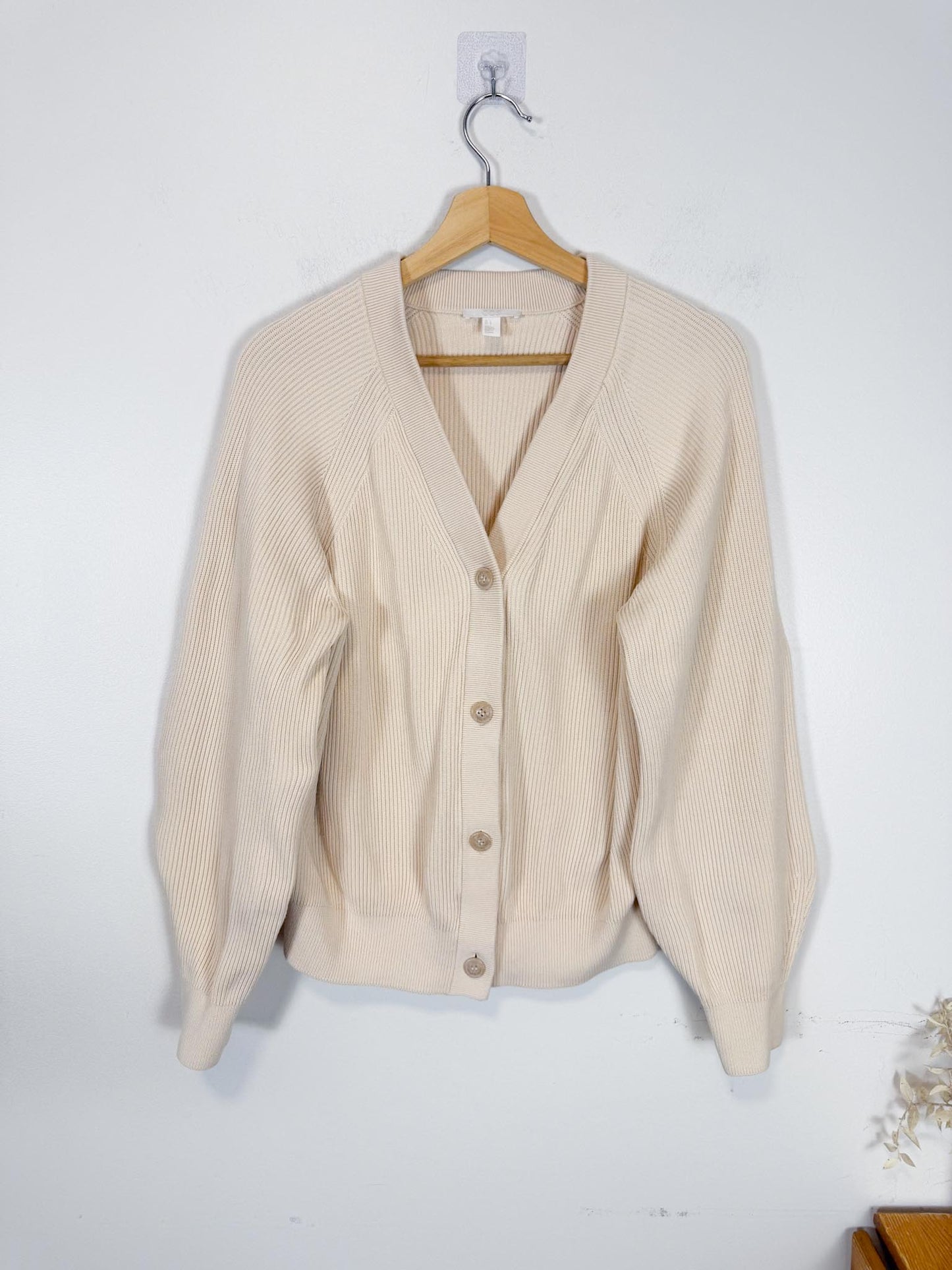COS Ribbed Cardigan in Cream (Size L)
