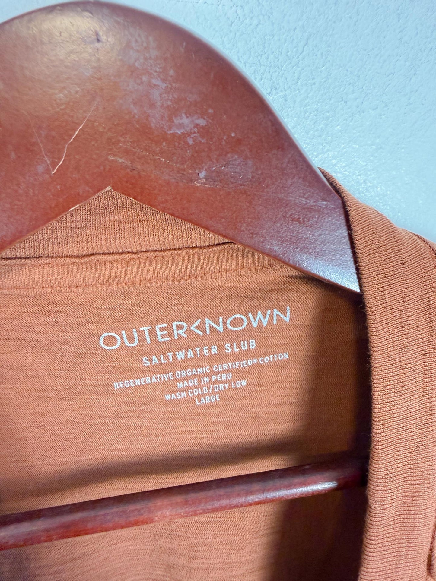 OUTERKNOWN Sustainable "Saltwater Slub Tee in Rust" (Size L)
