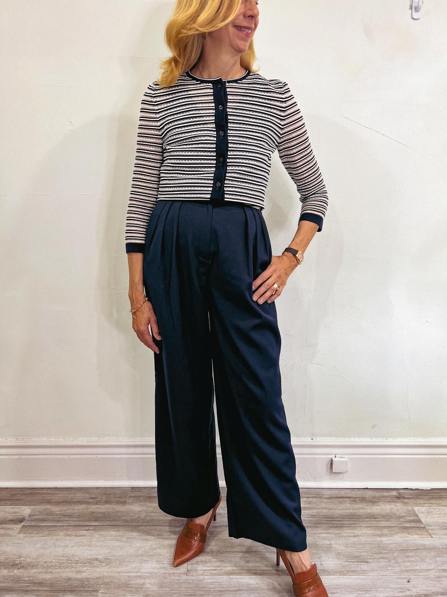 Oak + Fort Wide Leg Trousers in Navy (Size S)