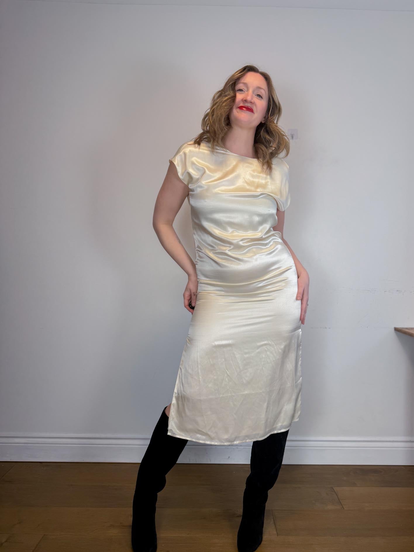 ALLSAINTS "Etta Silk Blend Dress in Off-White" NWT (Size M)