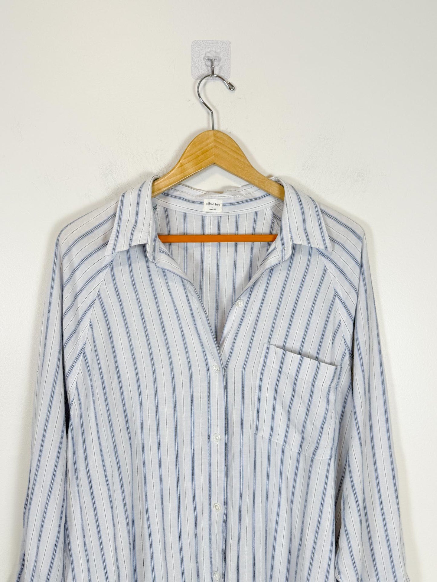 Wilfred Free "Boyfriend Linen Dress in Blue/White Stripe" NWT (Size L)