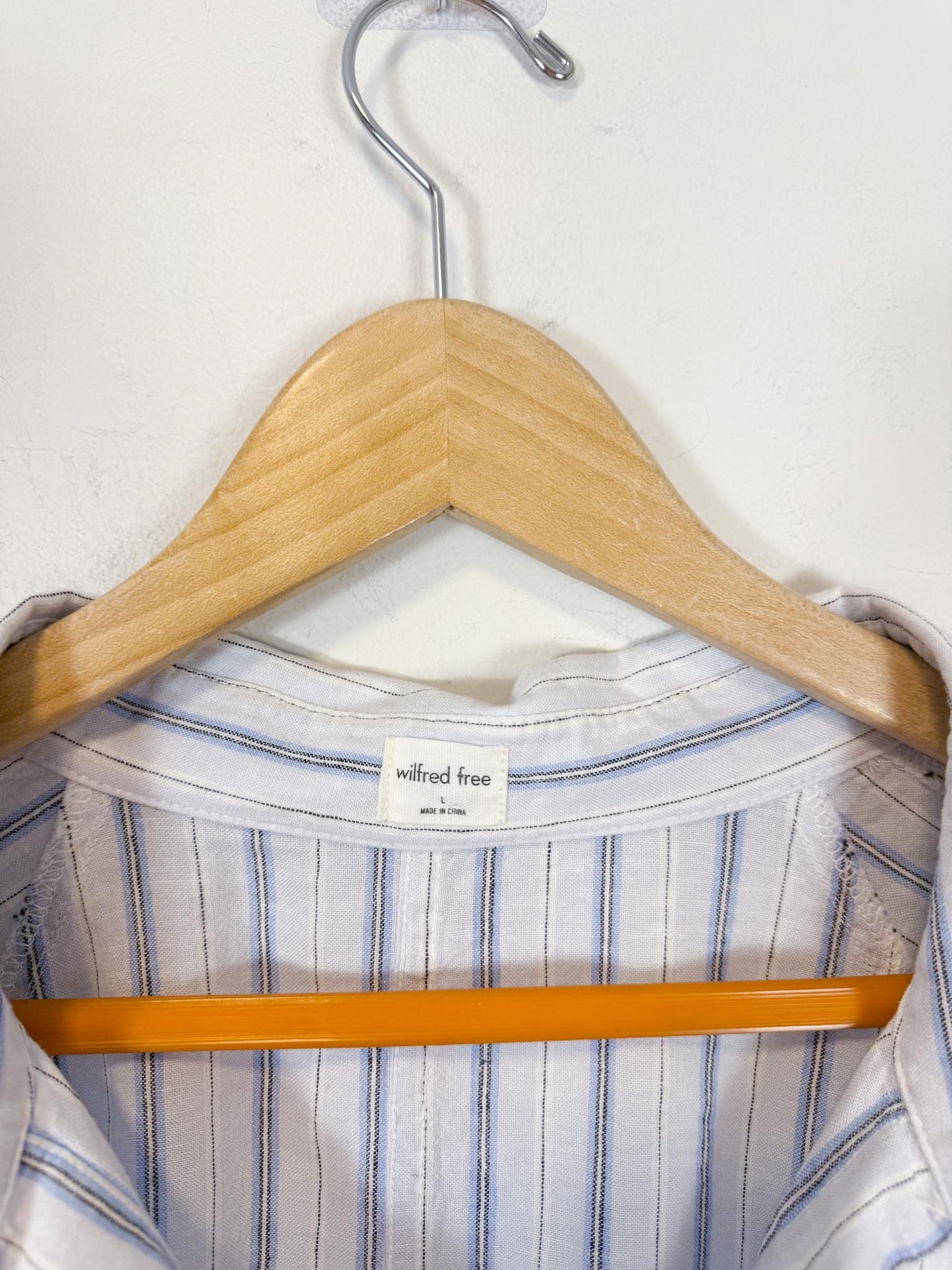 Wilfred Free "Boyfriend Linen Dress in Blue/White Stripe" NWT (Size L)