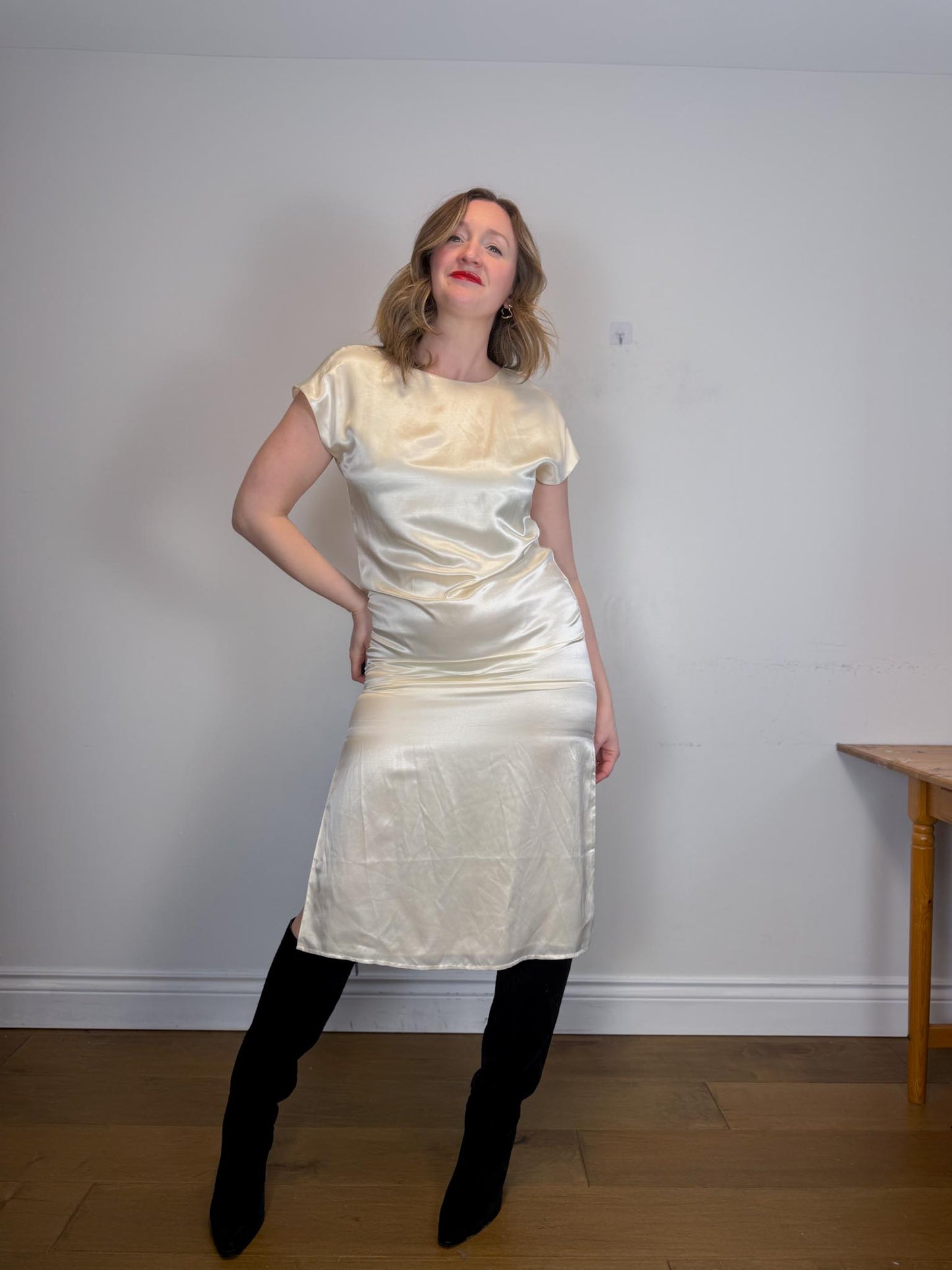 ALLSAINTS "Etta Silk Blend Dress in Off-White" NWT (Size M)