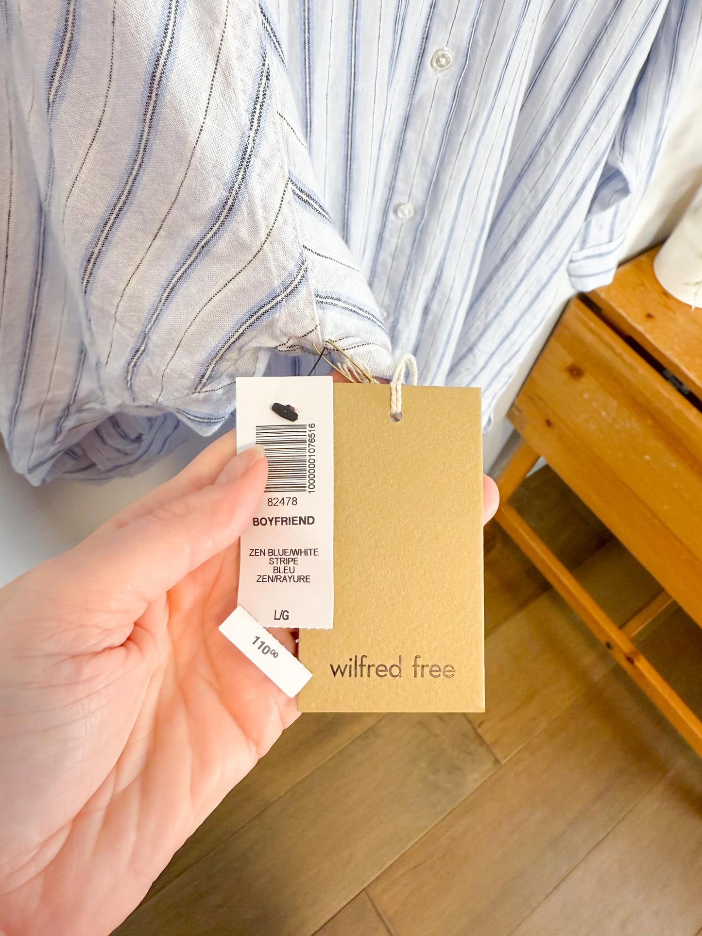 Wilfred Free "Boyfriend Linen Dress in Blue/White Stripe" NWT (Size L)