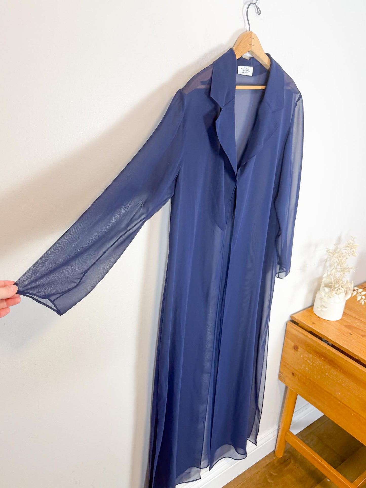 Vintage Long Sheer Blouse in Navy (Size M/L)