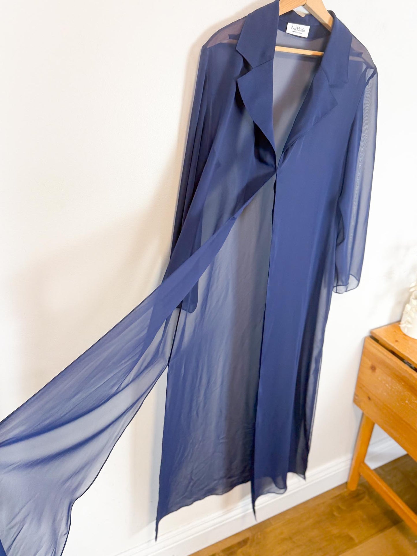 Vintage Long Sheer Blouse in Navy (Size M/L)