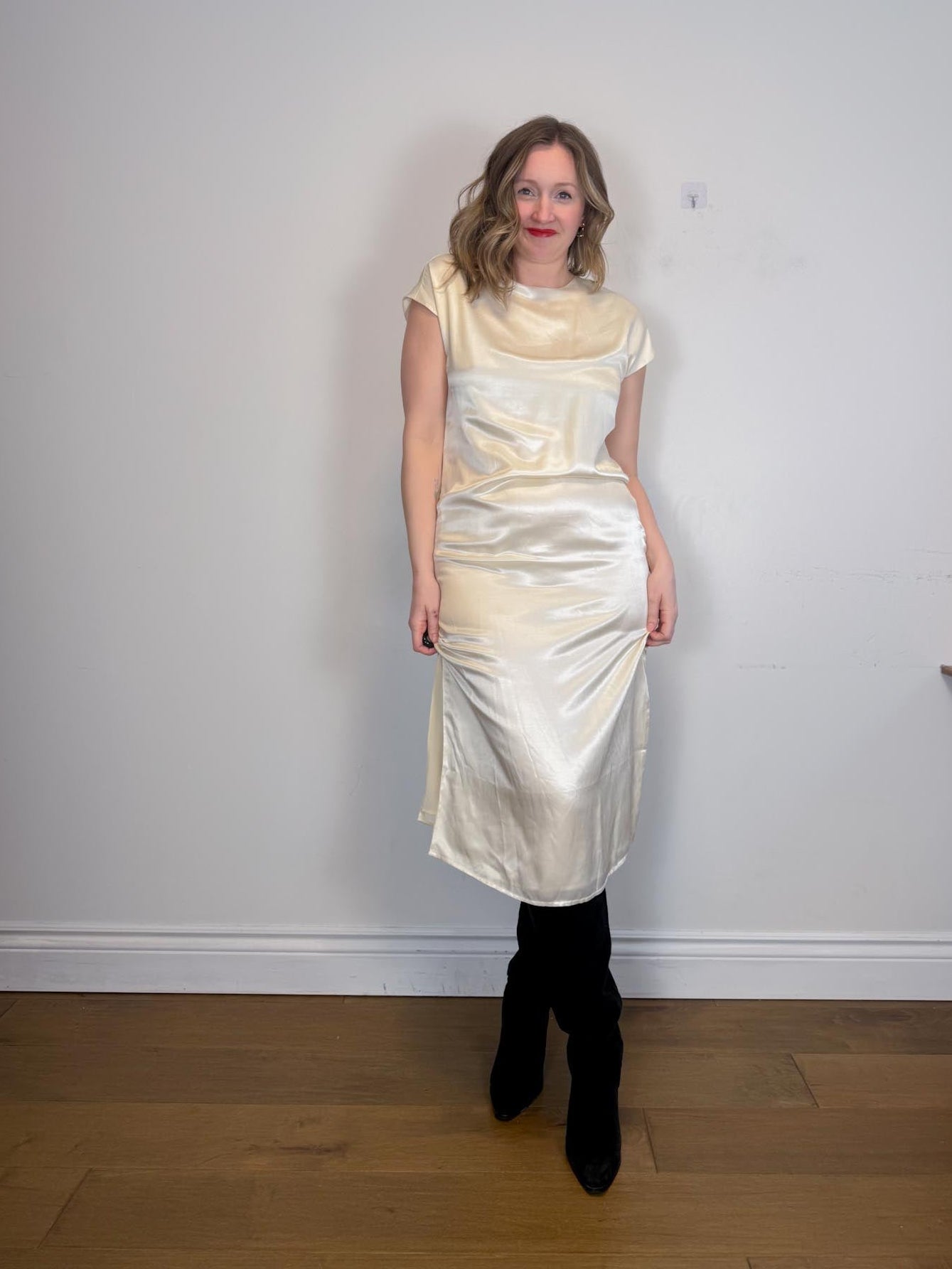 ALLSAINTS "Etta Silk Blend Dress in Off-White" NWT (Size M)