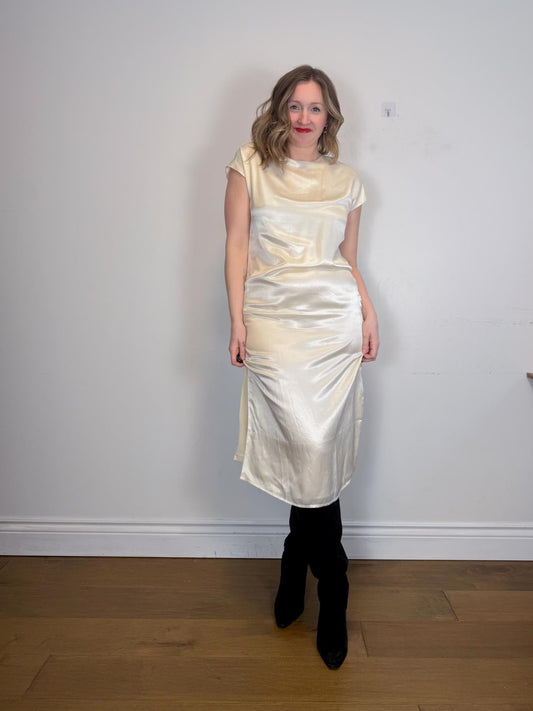 ALLSAINTS "Etta Silk Blend Dress in Off-White" NWT (Size M)