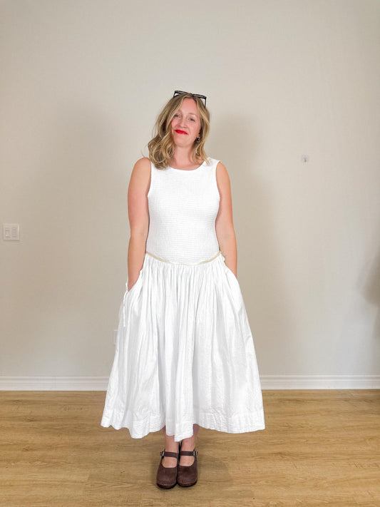 Free People "Nightingale Seersucker Midi Dress" in White (Size L)
