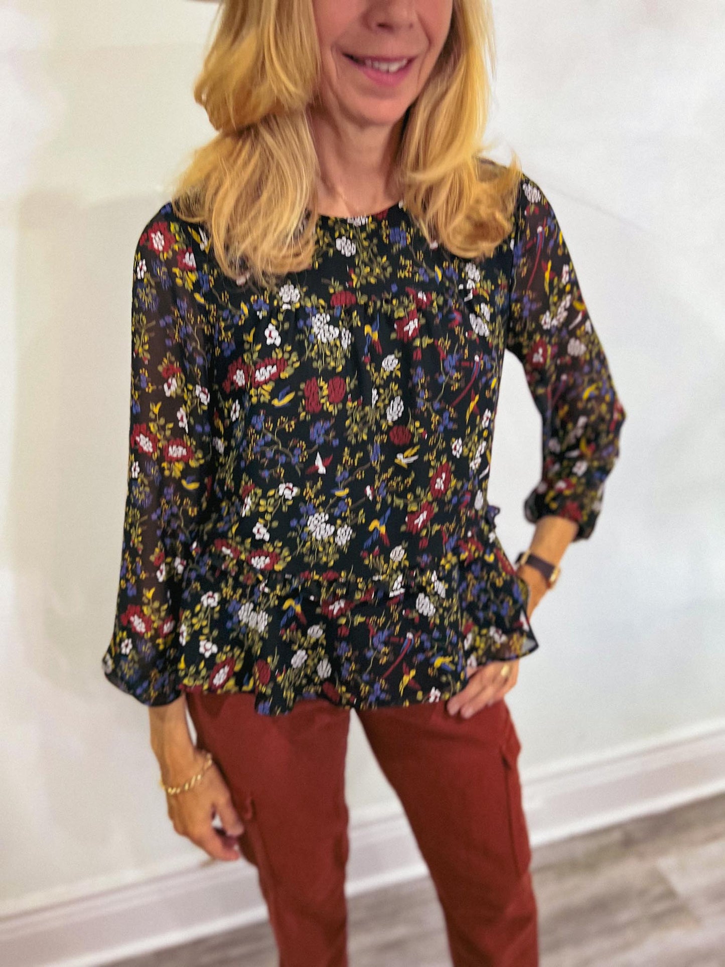 Madewell Long Sleeve Blouse in Black Floral (Size S)