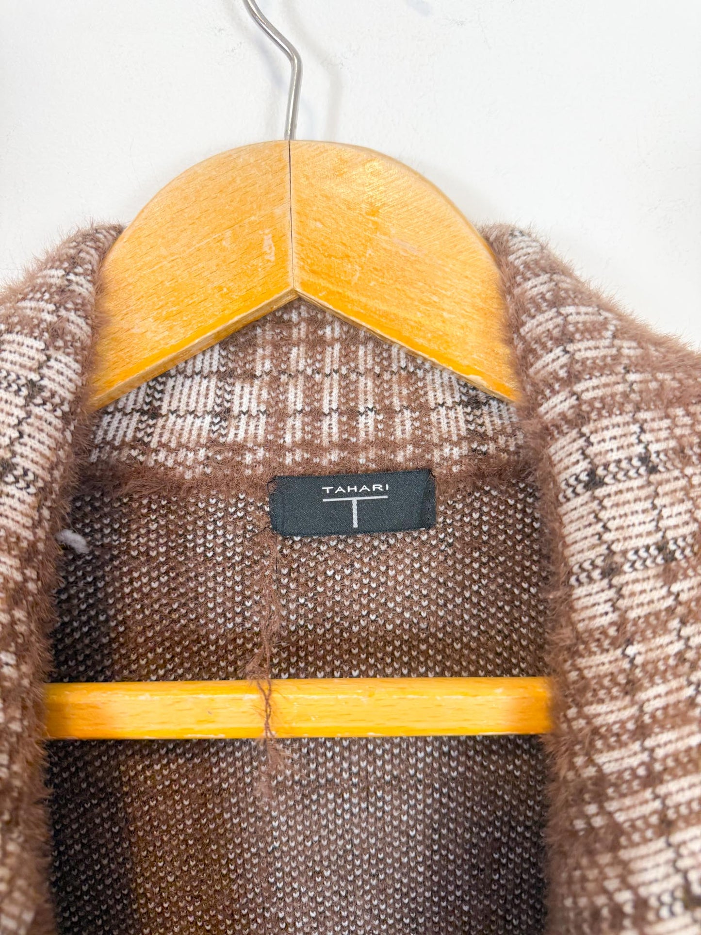 TAHARI Long Plaid Shacket in Brown/White (Size L)