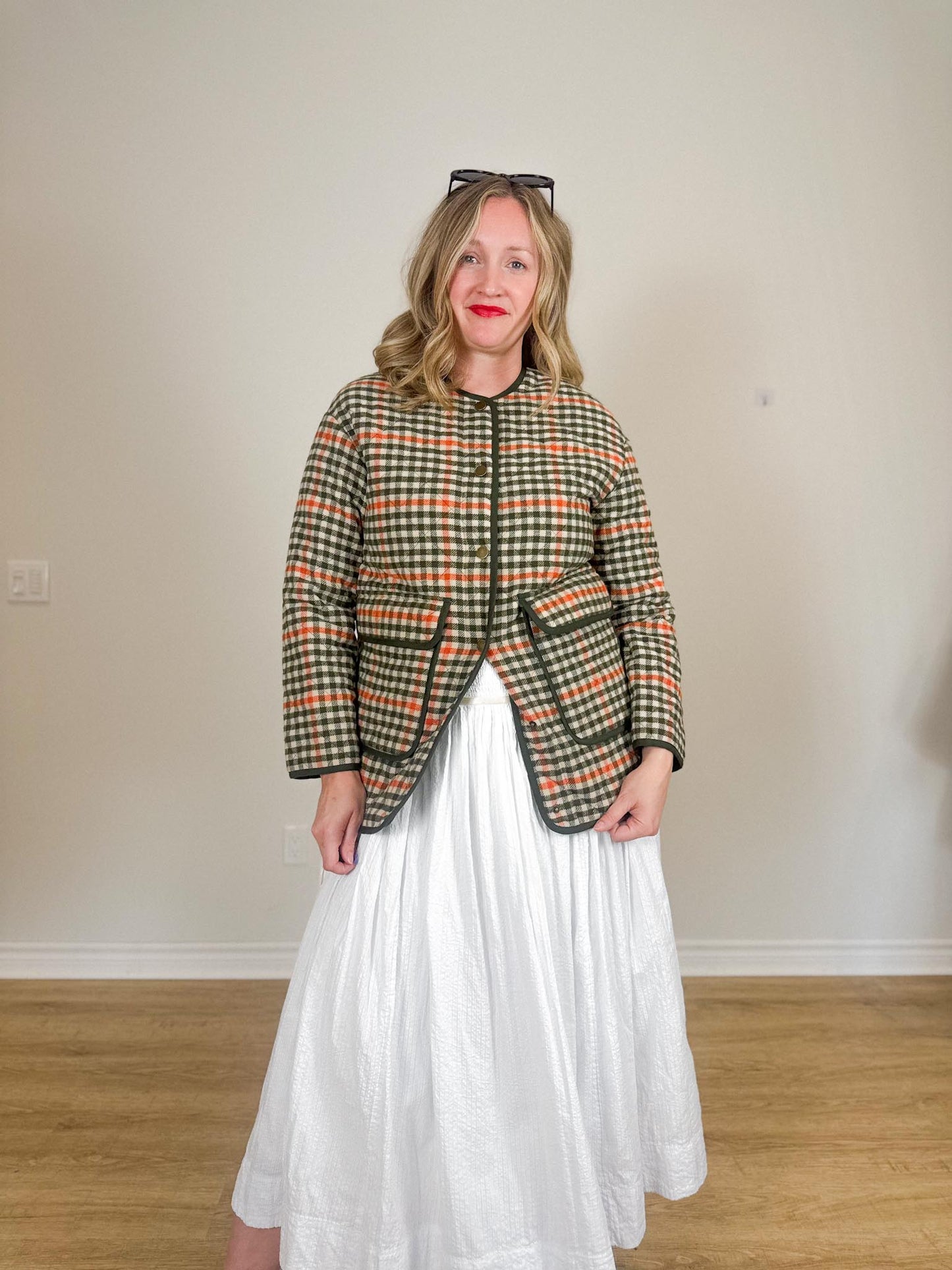 Rachel Zoe Checkered Chore Coat in Green/Red Check NWT (Size XS-M)