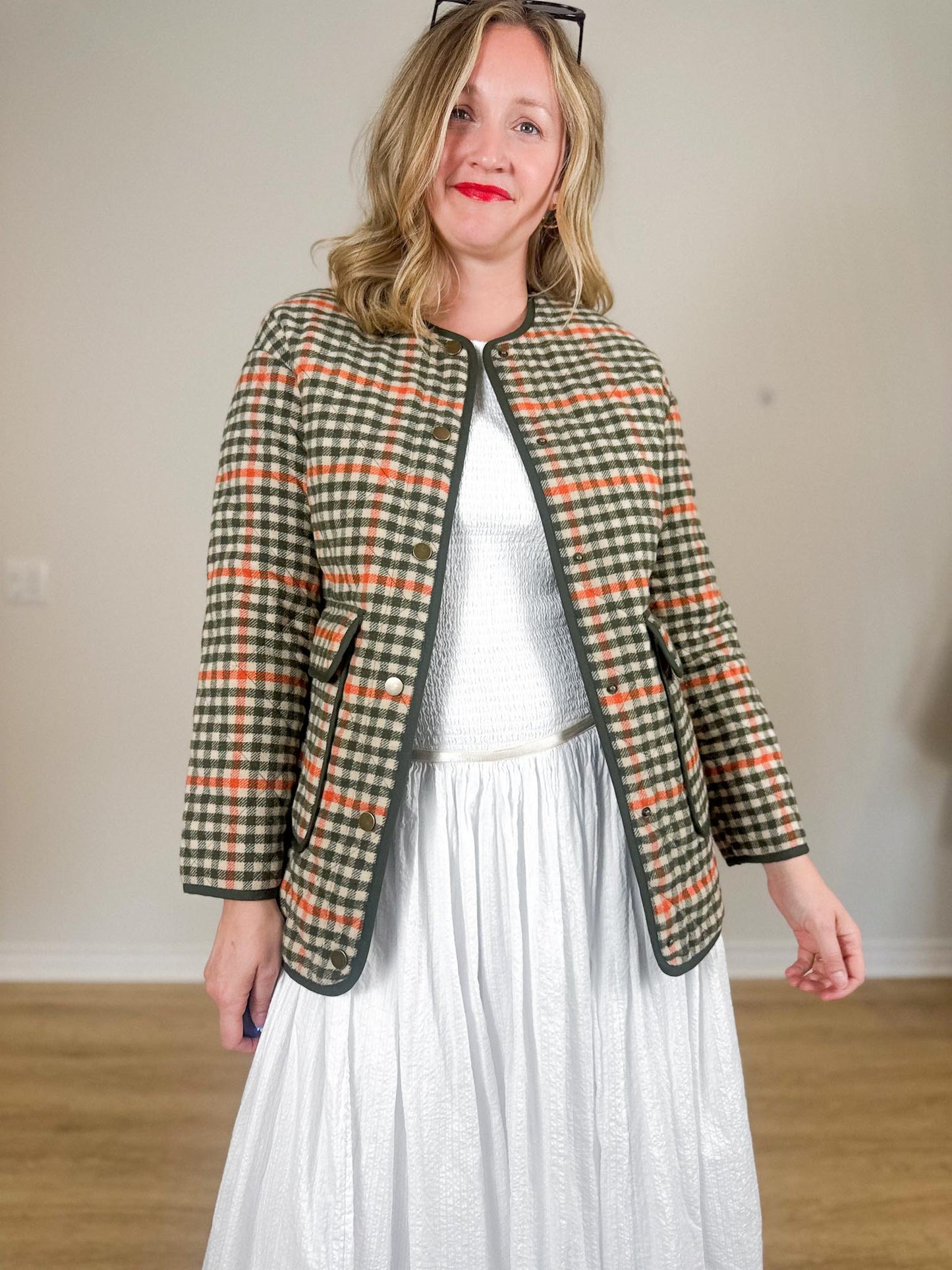 Rachel Zoe Checkered Chore Coat in Green/Red Check NWT (Size XS-M)