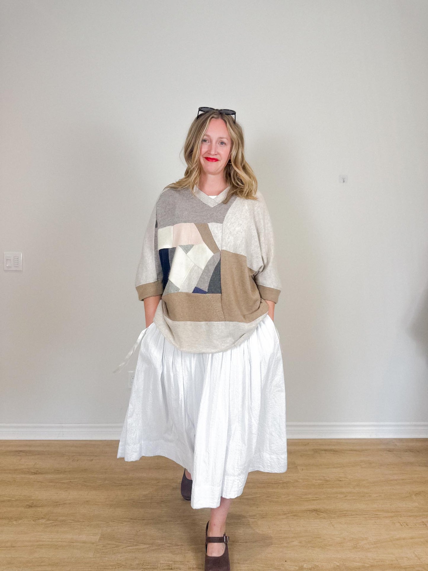 Diana Coatsworth Canadian Designer "Abstract Art Patched Upcycled Cashmere Sweater" (Size L-XXL)