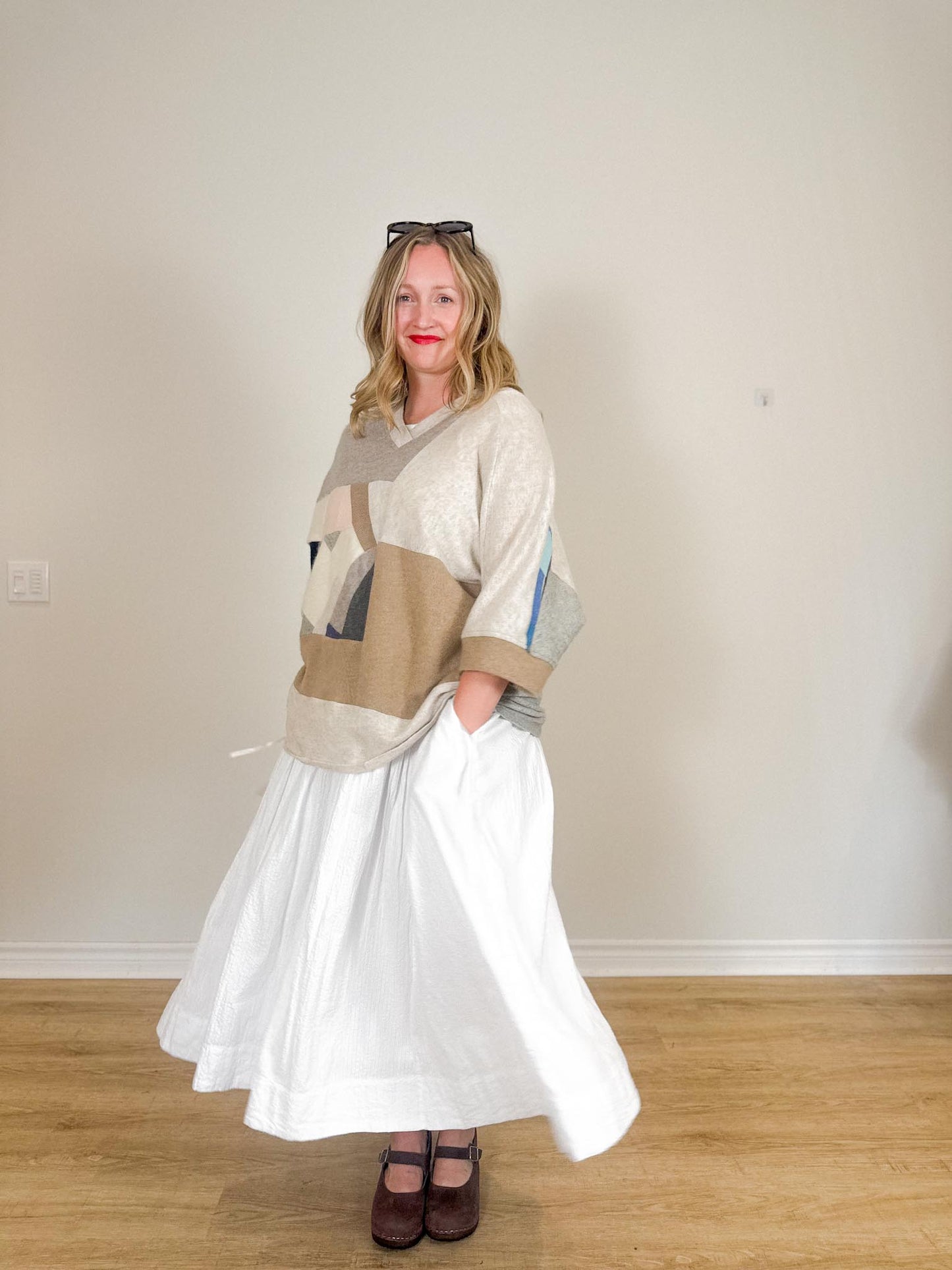 Diana Coatsworth Canadian Designer "Abstract Art Patched Upcycled Cashmere Sweater" (Size L-XXL)