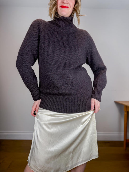 Babaton Alpaca Chunky Knit Turtleneck Sweater in Dark Brown (Size S/M)