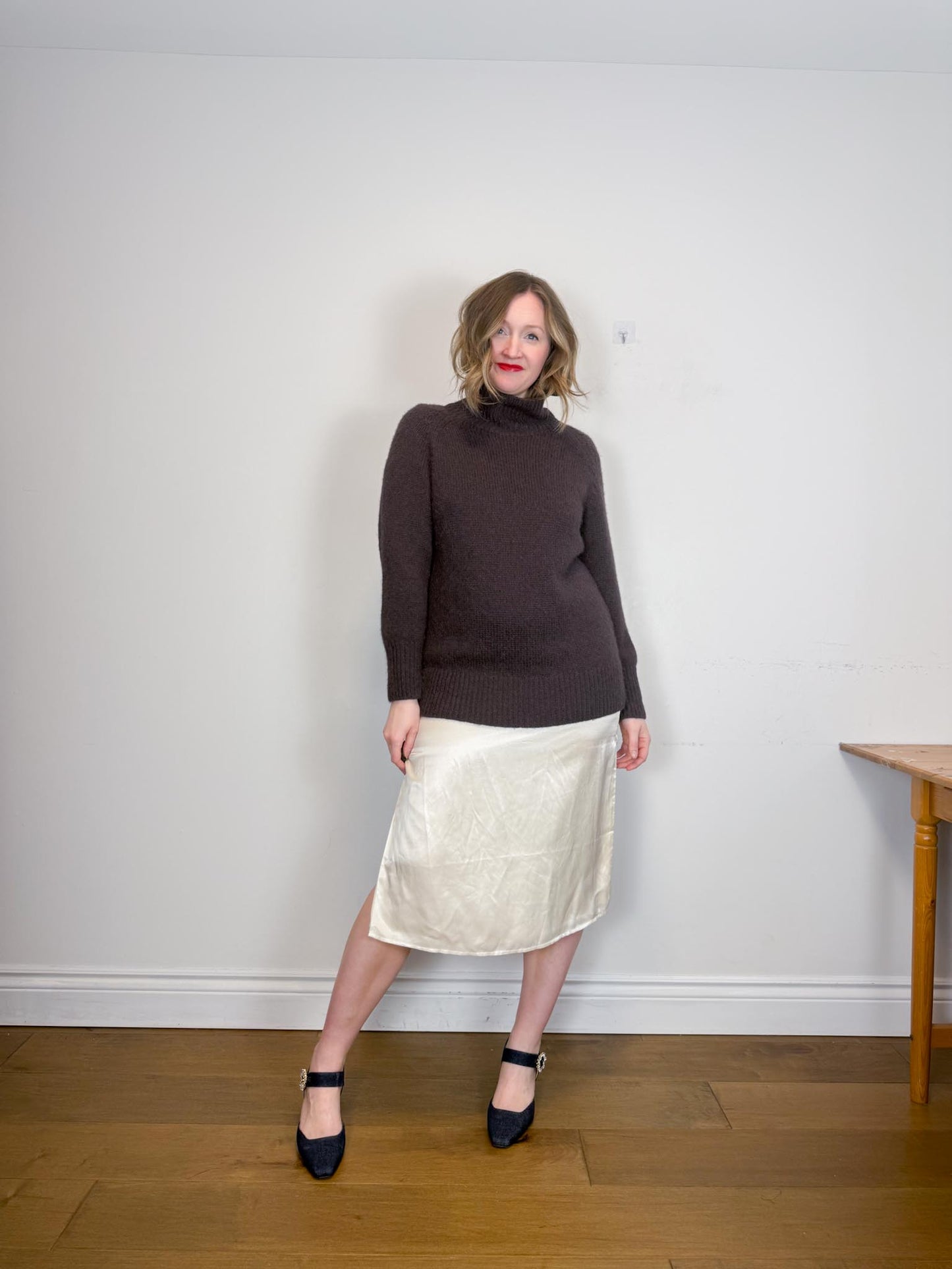 Babaton Alpaca Chunky Knit Turtleneck Sweater in Dark Brown (Size S/M)