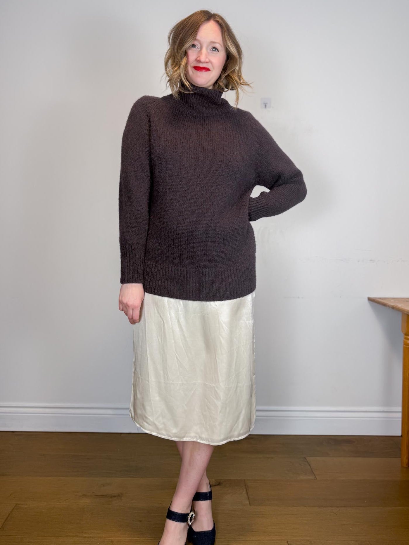 Babaton Alpaca Chunky Knit Turtleneck Sweater in Dark Brown (Size S/M)