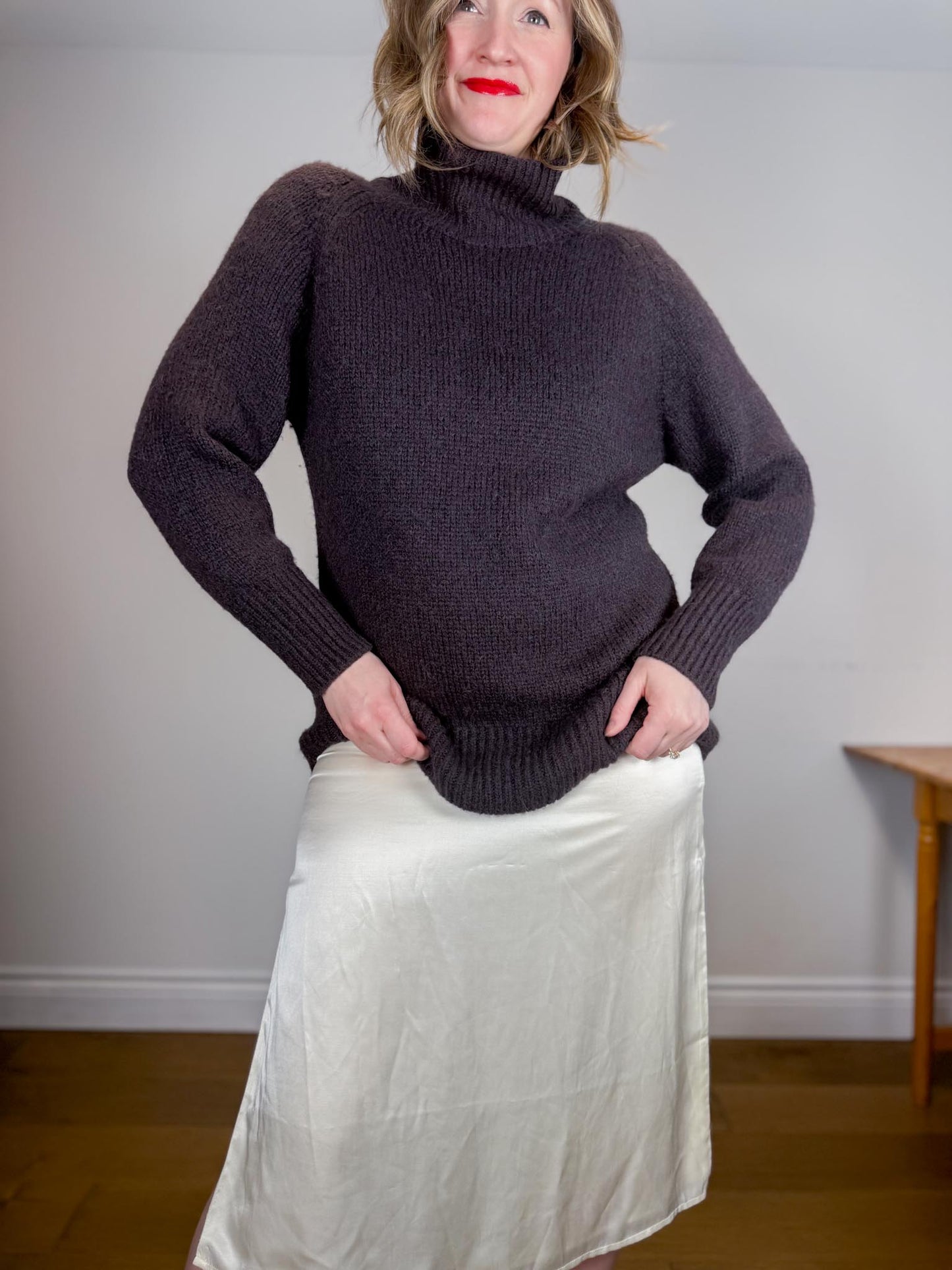 Babaton Alpaca Chunky Knit Turtleneck Sweater in Dark Brown (Size S/M)