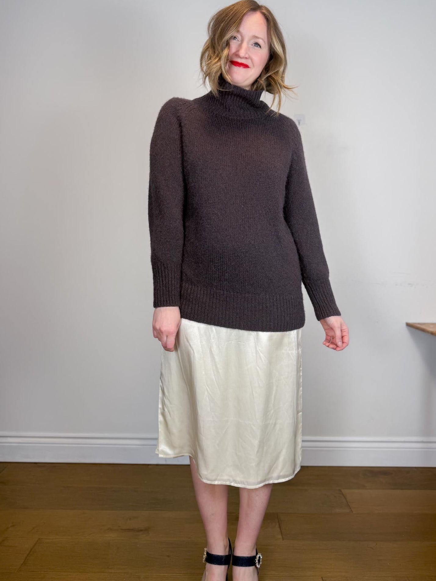 Babaton Alpaca Chunky Knit Turtleneck Sweater in Dark Brown (Size S/M)