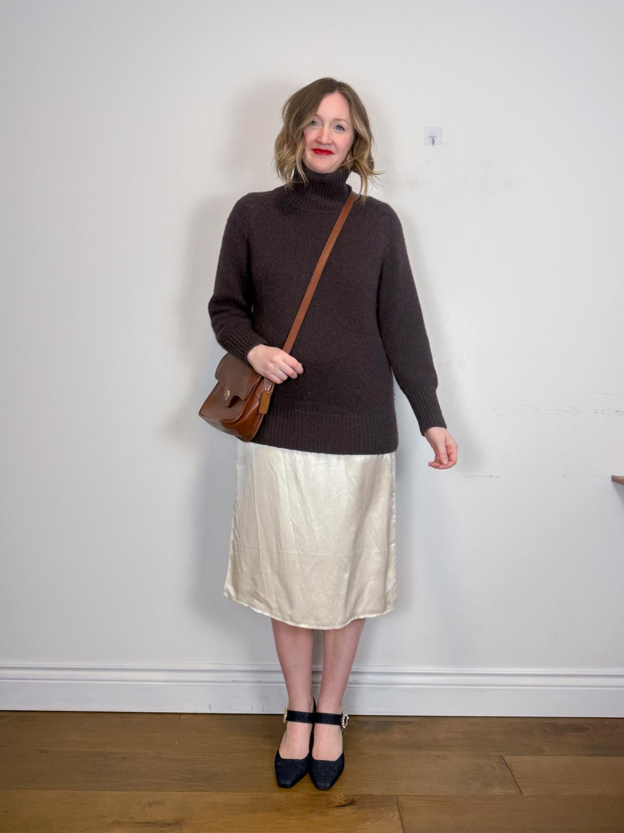 Babaton Alpaca Chunky Knit Turtleneck Sweater in Dark Brown (Size S/M)
