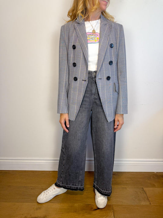 Dorothee Schumacher Double Breasted Blazer in Grey Plaid (Size S)