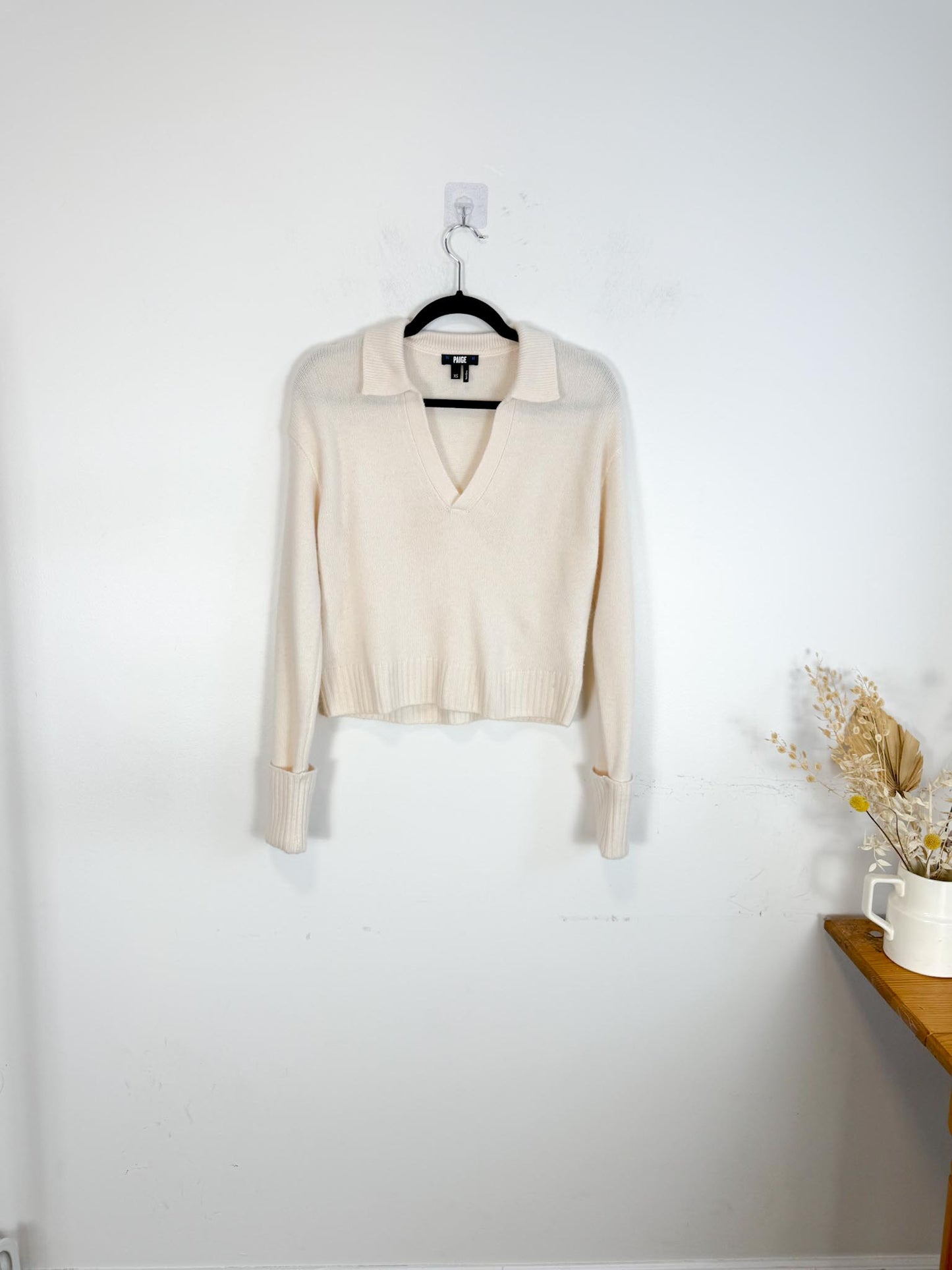 PAIGE "Maxi Cashmere Cropped Sweater in Cream" (Size XS-S)