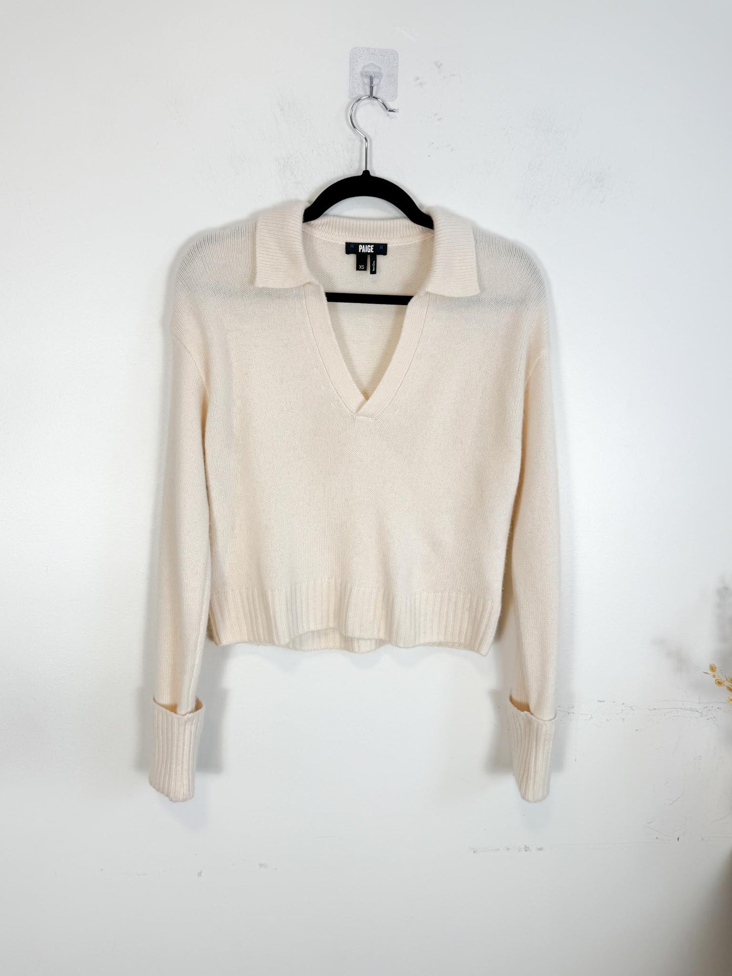 PAIGE "Maxi Cashmere Cropped Sweater in Cream" (Size XS-S)