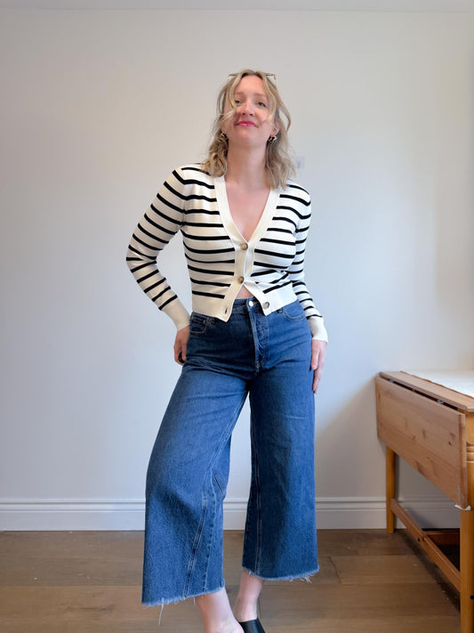 Club Monaco Striped Cropped Cardigan in White/Black NWT (Size M)