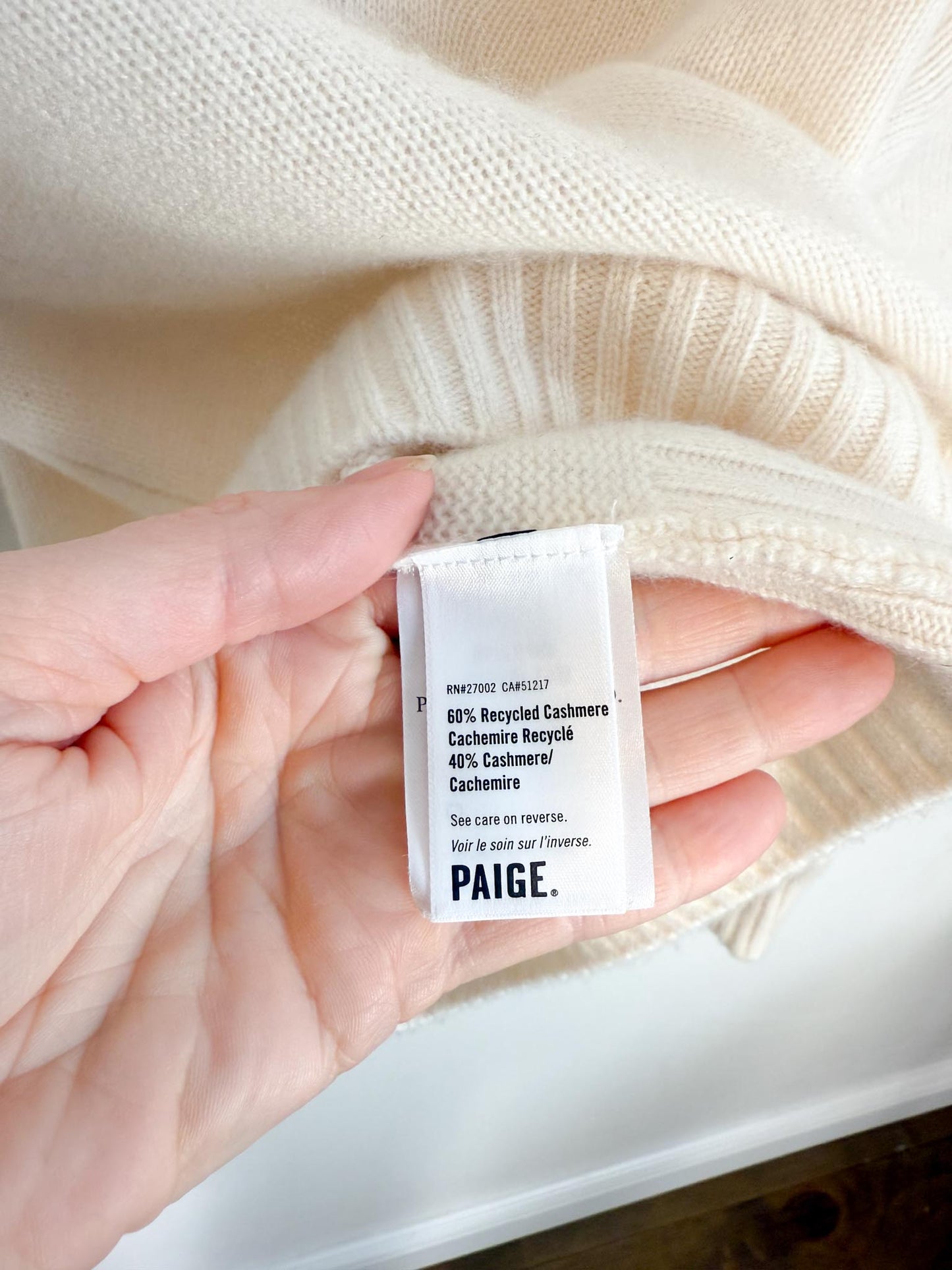 PAIGE "Maxi Cashmere Cropped Sweater in Cream" (Size XS-S)