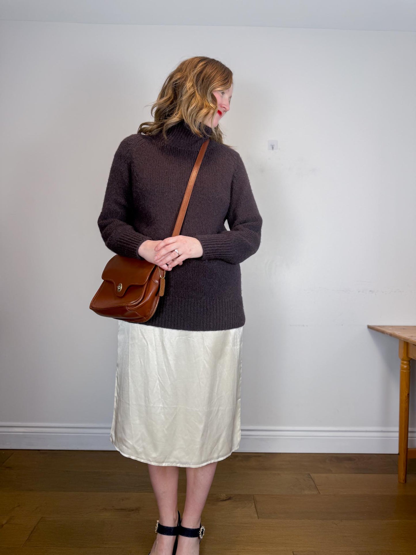 Babaton Alpaca Chunky Knit Turtleneck Sweater in Dark Brown (Size S/M)