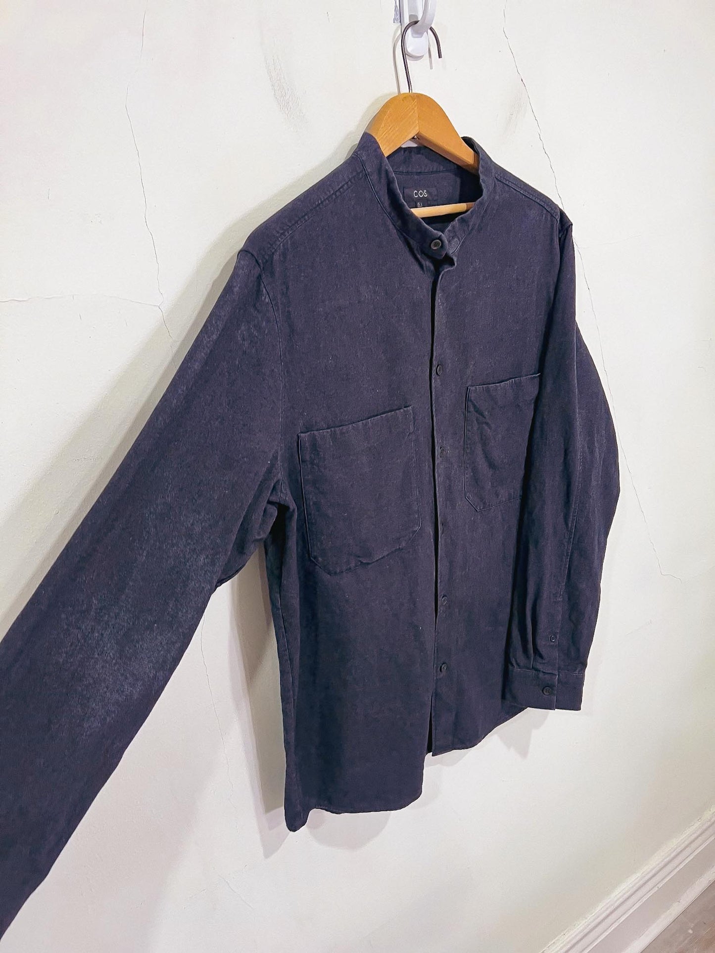 COS Collarless Button Down in Charcoal (Size L)