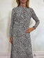 Judith & Charles Long Sleeve Midi Dress in Black/White Print (Size S/M)