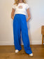 SYMTHE Designer Pleated Wide Leg Trousers in Aegean Blue (Size S/M)