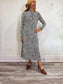 Judith & Charles Long Sleeve Midi Dress in Black/White Print (Size S/M)