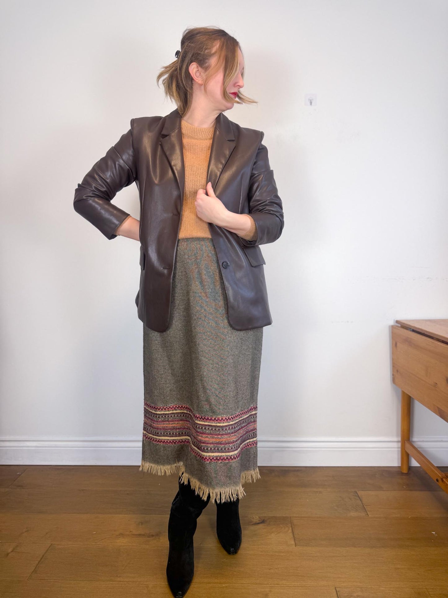 Oak & Fort Faux Leather Jacket in Dark Brown (Size M/L)