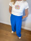 SYMTHE Designer Pleated Wide Leg Trousers in Aegean Blue (Size S/M)
